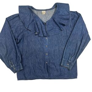 Vintage caped Denim Ruffle Blouse